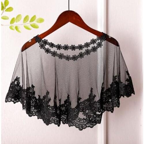 Womens Spring Summer Flower Lace embroidery Black Pashmina Female Summer Sunscreen Mesh Lace Shawl R817