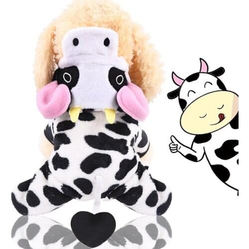 Funny Halloween Dog Costume Cute Cow Pet Dog Clothes for Small Dogs Cats Chihuahua Clothing Fleece Puppy Dog Coats Jumpsuit
