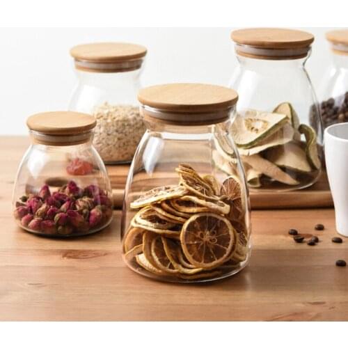 Glass spice Candy jars with wood lid cereal container Dried Fruit cookie jar kitchen food storage containers Christmas Gift