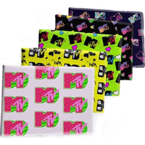 Bullet Fabric Printed Music MTV Pattern Cotton Polyester Stretch Cloth 50*145cm for DIY Craft Dress Sewing Bag Pillow Supplies