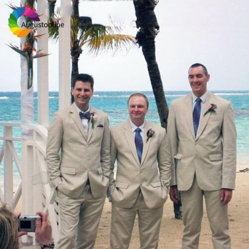 Slim Fit Beach Wedding Men Suits Groom Wear Terno Tuxedos 2 Pieces (Jacket+Pants) Bridegroom Suits Groomsman Costume Homme