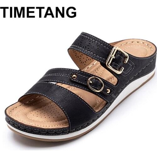 TIMETANG Sandals Platform 2021 Retro Woman Shoes Low Heel Retro Sandal Women Rome Style Female Heel Beach Shoes Woman Femmes