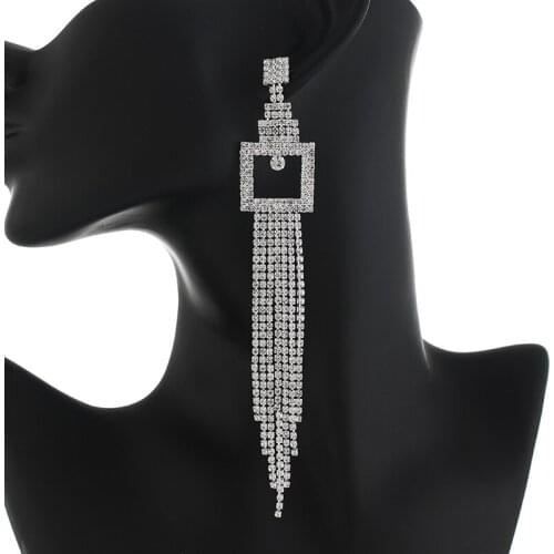 Womens Long Tassel Drop Earrings Pink Big Tassel Crystal Rhinestone Dangle Long Earrings Bride Brincos Wedding Jewelry E763