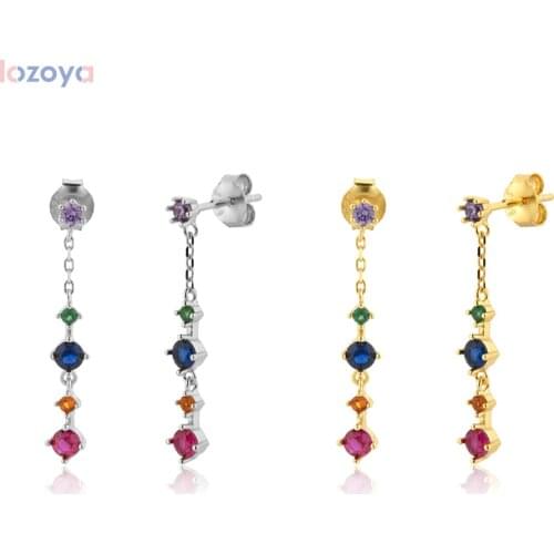 Lozoya 925 Sterling Silver Colorful Line Fashion Gift Jewe ls Rose Red Blue Piercing Pendiente Drop Earring Women 2020 Fashion