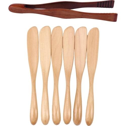 1 Pcs BBQ Tools 26.5cm Wooden Health and Environmental Protection Grilled Food Clip with Wooden Butter Knife
