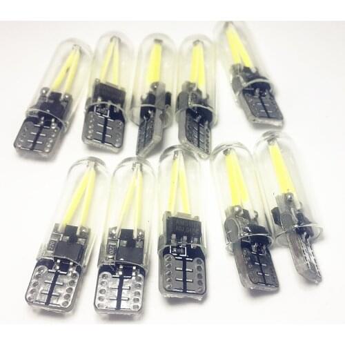 10pcs Glass T10 W5W led Clearance lamp Bulb drl Car interior light White SMD 194 168 COB Glass Auto Filament Lamp Door light 12V