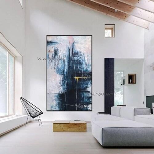 100% Hand Painted Oil Painting Thick Textured High Quality Blue Abstract Canvas Wall Art Large Modern Living Room Decoration