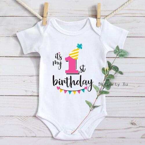 2022 lovely Baby Summer Clothes First 1st Birthday Newborn Girl Boy Short Sleeve Romper Cotton Infant Birthday Clothes Outfits