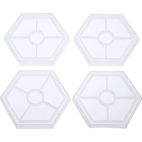 4Pcs Hexagon Shaped Coaster Mold Silicone Coaster Resin Mould For Jewelry Pendant Making DIY Resin Epoxy Handicraft Supplies