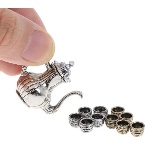 5Pcs 1: 12 Dollhouse Furniture Miniature Dining Ware Toy Metal Tea Set Teapot Cup