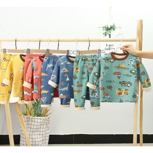 Baby Kids Pajamas Sets Cotton Boys Sleepwear Suit Winter Girls Pajamas Warm Fleece Pijamas Tops+Pants 2Pcs Children Clothing