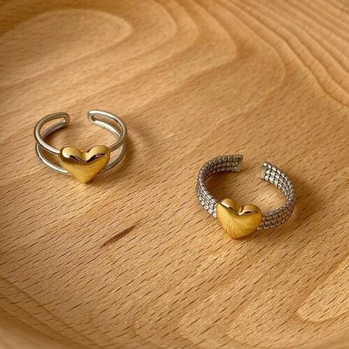 Personality Design Korean Women Love Heart Finger Ring Fashion Jewelry Gold Silver Color Open Adjust Size Rings Jewellery