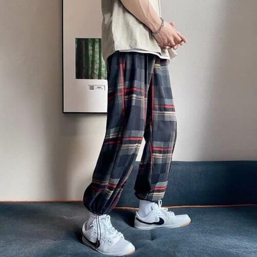 Plaid Joggers Pants Men Vintage Clothes Streetwwear Wide Leg Skateboard Pants Harajuku Fashion Ankle-length Trousers Techwear