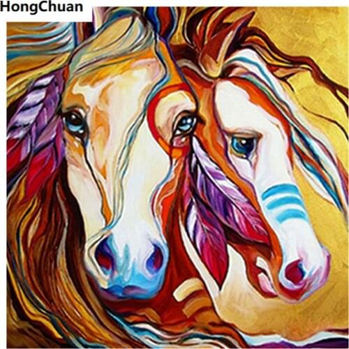 Fast delivery couple horse 5D DIY square/round diamond painting mosaiccross stitch homedecoration mural Christmas gift New Year