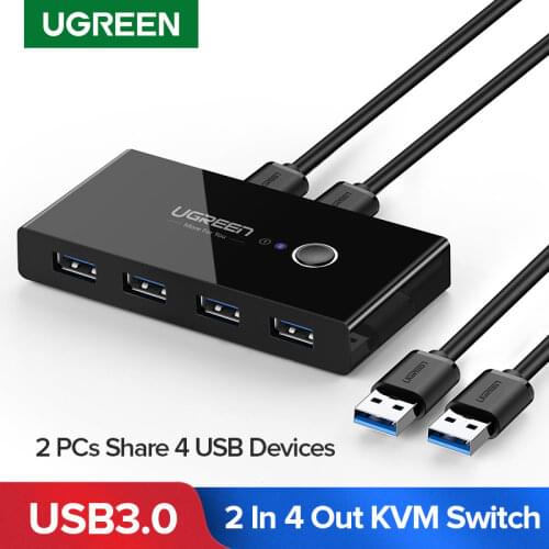 Ugreen USB KVM Switch USB 3.0 2.0 Switcher for Keyboard Mouse Printer Xiaomi Mi Box 2 Port Sharing 4 Device USB Power USB Hub