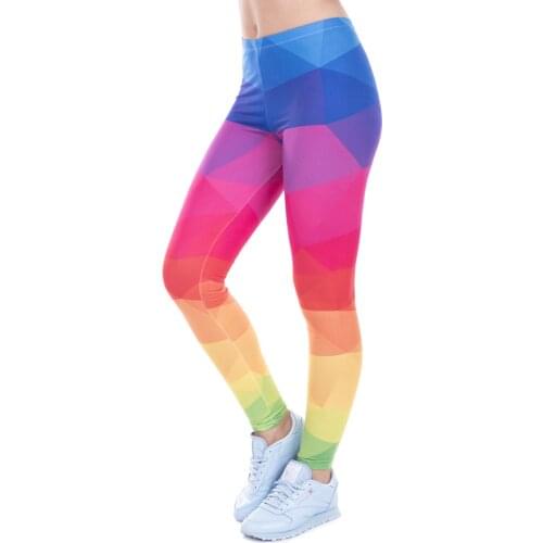 Fitness Leggings Printed Women Legging Colorful Triangles Rainbow Legins High Waist Elastic Leggins Silm Women Pants