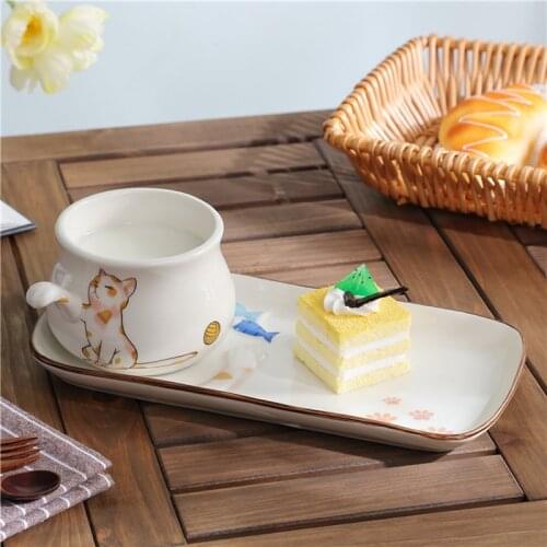 Cute cartoon cat Breakfast milk mug Personalized afternoon black tea cup plate coffee mugs and pastry dish