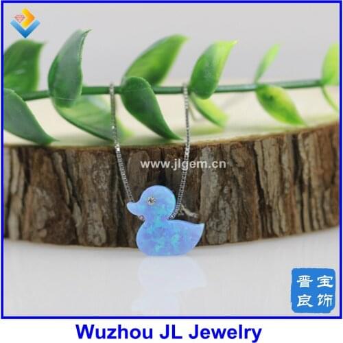 MOQ=1PC Free Shipping Little Duck Pendant Necklace Synthetic Opal 12*13mm Fire Light Op06 Duck Shape Opal Pendant