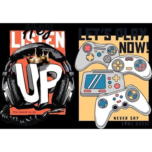 Cartoons Cool headphone recreational machines heat transfer wholesale sticker DIY printed on the of the game T-shirt decorate