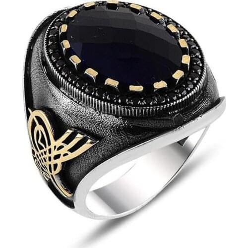 Handmade Mans Zircon Blue Gemstone Ring, Mans 925 Silver Ring, Zircon Ring, Silver Handmade Ring,Tughr Ring