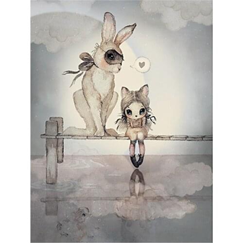 Rabbit Boy And Girls Cartoon Angel DIY Embroidery Cross Stitch 11CT Kits Craft Needlework Set Printed Canvas Cotton Sell