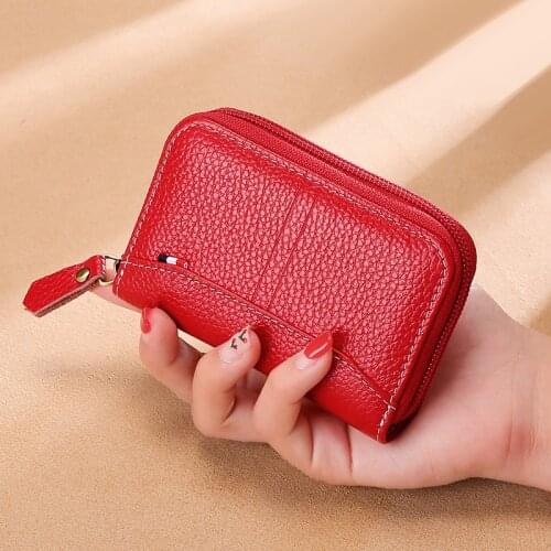 New Popular High-end Leather Card Holder Lychee Pattern Womens Stitching Coin Purse Cowhide Mens Business Cards Case