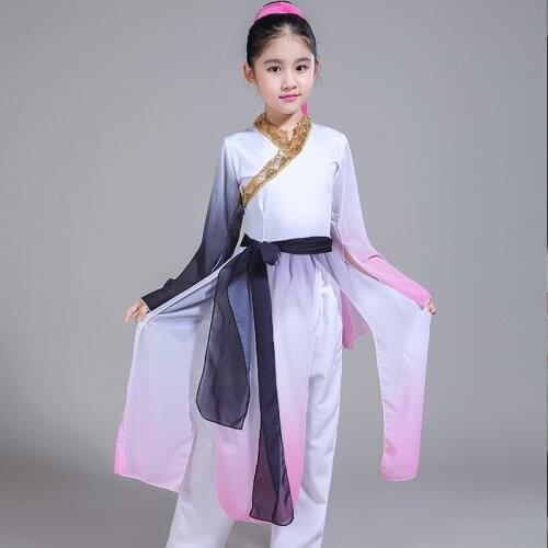 Hanfu new style childrens classical dance costumes girls elegant Chinese style ink modern dance clothing performance clothing