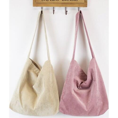 Solid Color Corduroy Canvas Bag Simple Solid Color Literature And Art Shoulder Bag Casual Versatile Handbag Shopping Bag