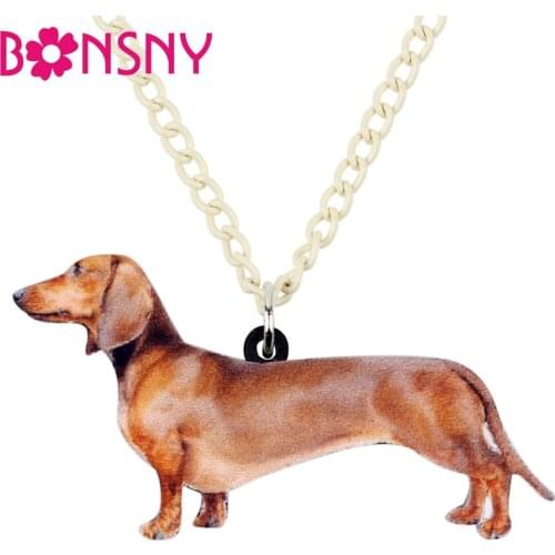 Bonsny Acrylic Standing Dachshund Dog Necklace Pendant Chain Collar Funny Animal Jewelry For Women Girls Pet Lovers Accessories