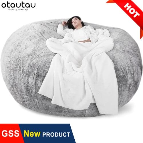OTAUTAU Giant Beanbag Sofa Cover Pouf No Stuffed Big XXL Bean Bag Chair Bed Puff Seat Ottoman Couch Futon Relax Lounge Furniture