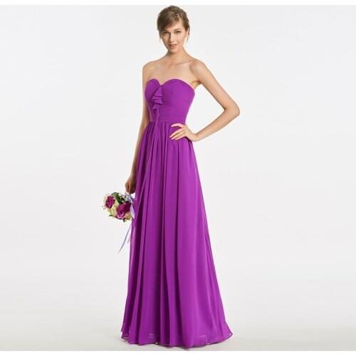 Tanpell purple strapless bridesmaid dress sleeveless floor length a line gown women graduation party ruffles bridesmaid dresses