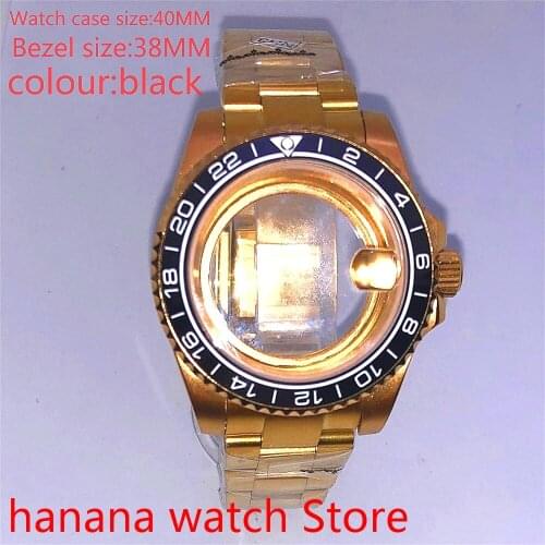 Suitable for NH35 36 Mingzhu2813 Miyata self-winding 40mm transparent back gold box series, with rotating bezel black