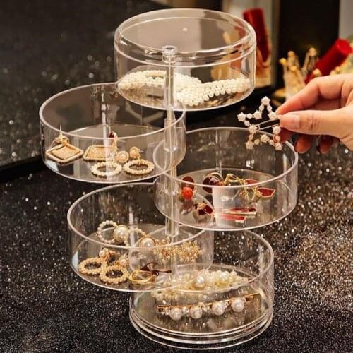 Transparent Storage Box 360 Degree Rotation Cosmetic Box Women Rings Necklace Earring Organiser Holder Desktop Jewelry Storage