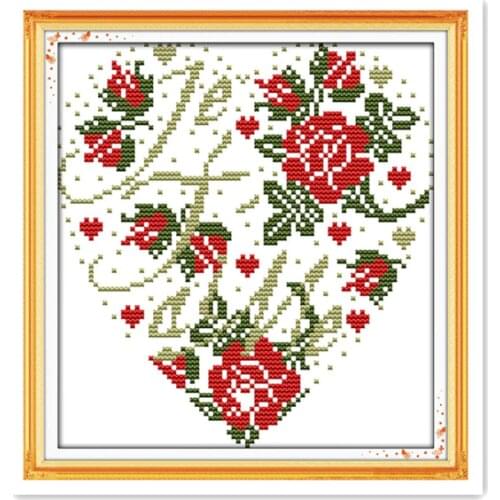 Manual diy small heart-shaped rose simple dmc needlework thread embroidery cross stitch kit wall decoration beginner embroidery