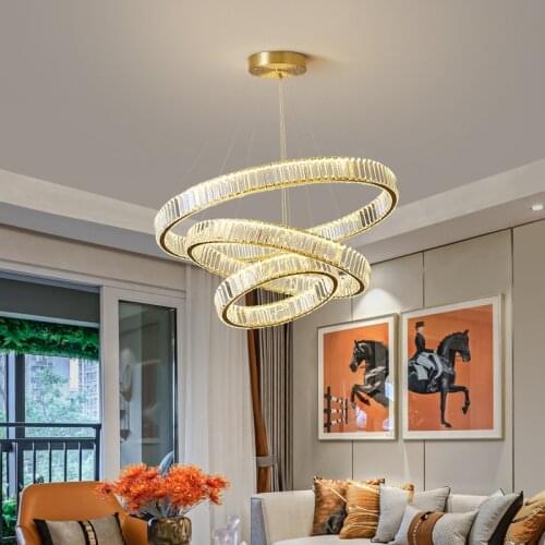 Light luxury crystal all copper home living room post-modern minimalist dining room lamp ring bedroom Pendant Lights LX112105