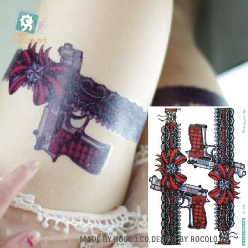 Rocooart Guns Tattoo Sticker Bowknot Tatuagem For Women Temporary Tattoo Stickers Body Art Fake Tattoo Waterproof Tatoo Tatouage