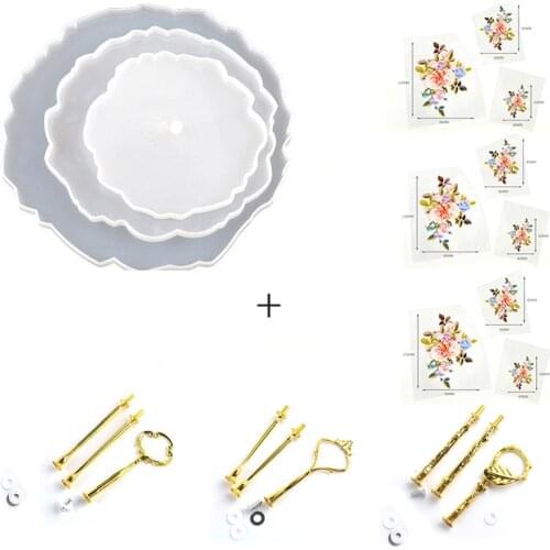 Three Layer Irregular Fruit Tray Silicone Resin Mold Tea Tray DIY Resin Mold Metal Cake Rack Package