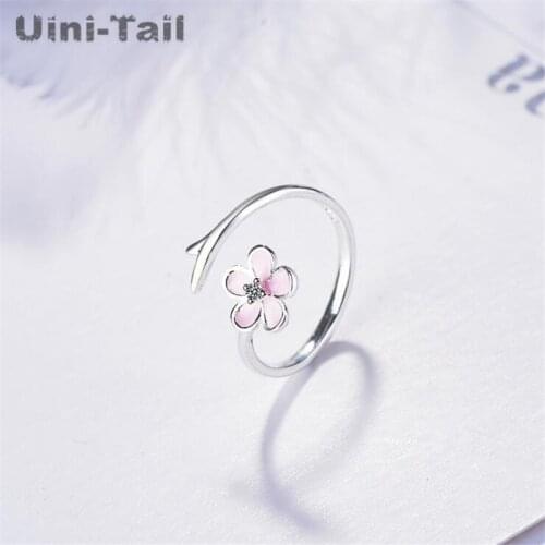 Uini-Tail hot new 925 sterling silver pink cherry micro-inlay ring Korean fashion temperament simple sweet flower ring ED226