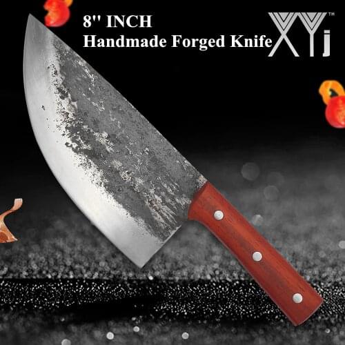 XYj Handmade Forged 8'' INCH Slaughter Cleaver Stainless Steel Wood Handle Chopping Butcher Meat Fish Cooking Accessory Tools
