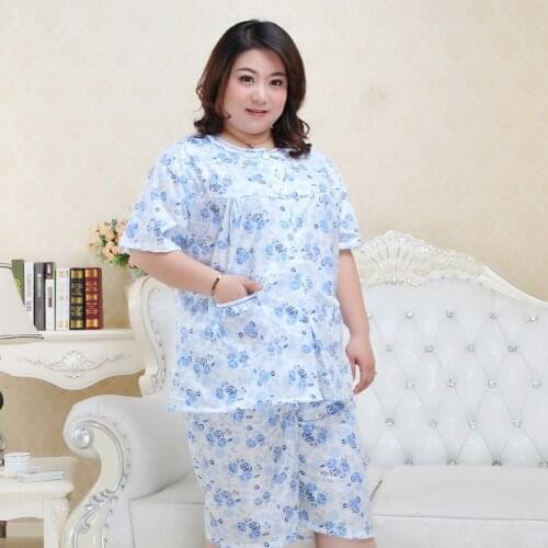 5XL short sleeve women short pajamas sets cotton pijama sleepwear Fresh Floral pyjamas women summer 130KG XXXXXL Plus size