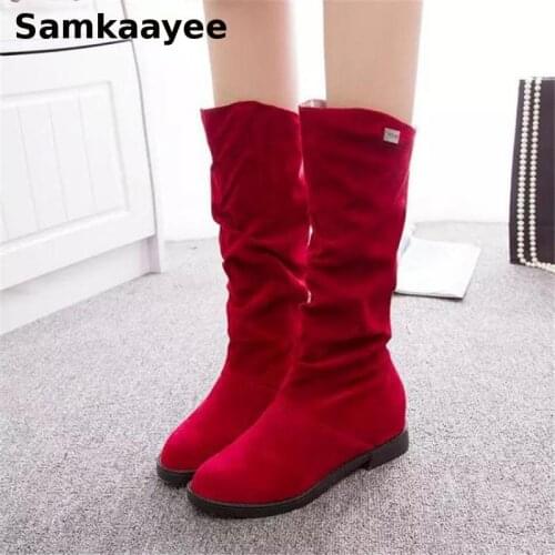 Size 35-40 Womens Boots Spring Autumn Female Platform Knee High Botas Thigh High Shoes Flock Booties Round Toe Zapatillas y29