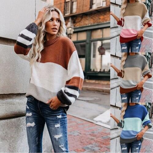 Women O Neck Long Sleeve Striped Sweater 2021 Autumn And Winter Casual Loose Plus Size OL Chic Knitted Pullover Sweater Jumper