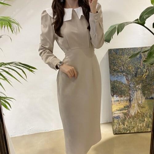 French Style Spring Autumn Womens Dress Casual A-Line Office Lady Lace-Up Slim Fashion Dresses
