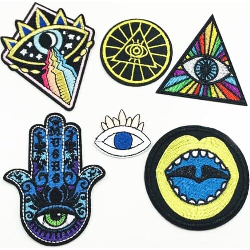 1PCS Cool Eye Punk Palm Embroidery Patches for Clothing Appliques Stickers Iron On Bags Kid Dress Decoration Western Style