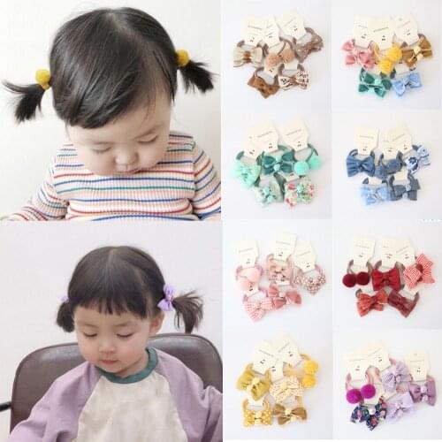 10pcs Kids Girls Hair Ties Bows Elastic Rubber Band Hair Rope Gum Flower Small Plush Ball Scrunchies Children Hair Accessories