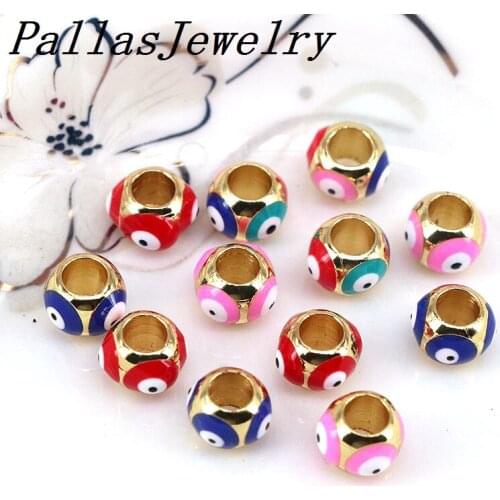 20Pcs Enamel Evil Eye on Round Spacer Beads, Gold Filled Evil Eye Large Hole Spacer Connectors DIY Supply 9mm