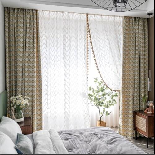 2021 High-end Nordic Jacquard Curtains Blackout Curtains for Living Room Bedroom Bay Windows Balcony French Window Curtains