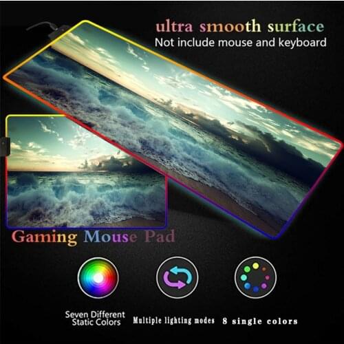 Sea Waves Gaming RGB Large Mouse Pad Gamer Big Mouse Mat Computer Mousepad Led Backlight XXL Surface Mause Pad Keyboard Desk Mat