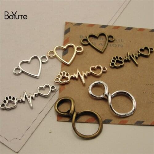BoYuTe (100 Pieces/Lot) Metal Alloy Footprint Heart Connector Pendant Charms Diy Hand Made Jewelry Accessories Wholesale