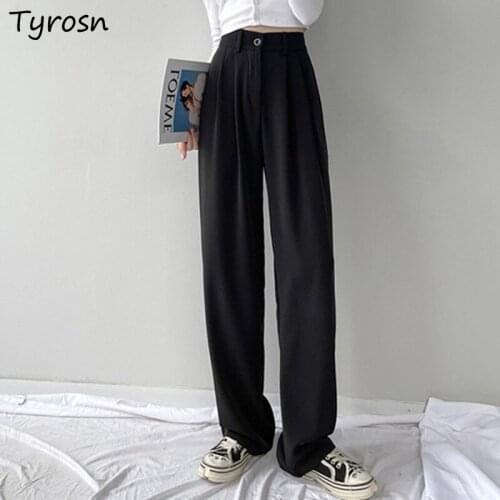 Casual Pants Women Solid OL Elegant Tailored Trousers Ladies Simple High Waist Streetwear Daily Korean Style Slim Slender Retro